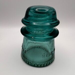 Aqua Blue Glass Insulator Hemingray 16 Beaded Bottom Steampunk